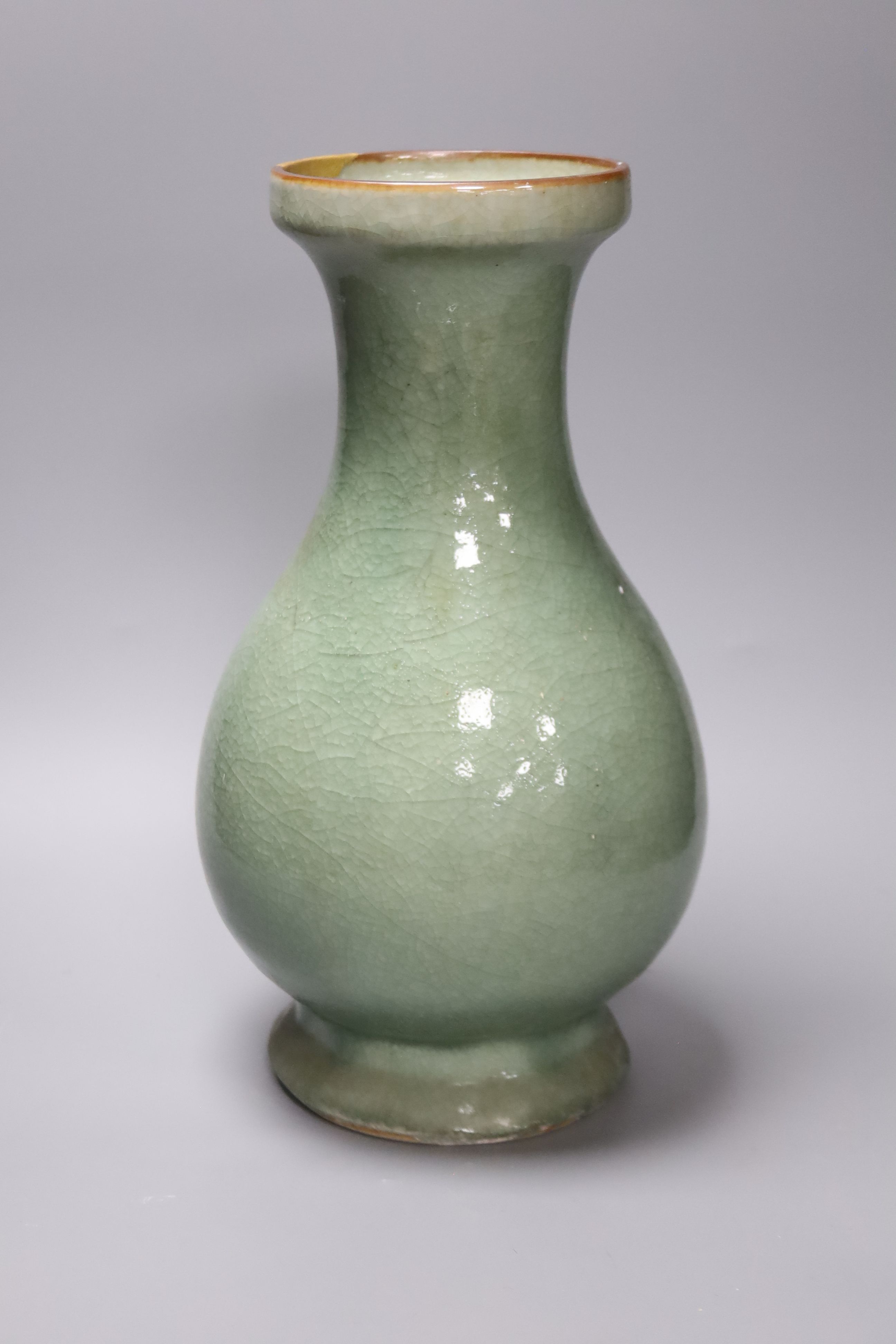 A Chinese celadon crackleglaze vase, probably 17th century or earlier, height 38cm